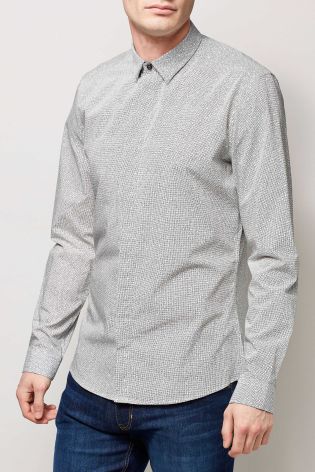 Grey Long Sleeve Bluff Print Shirt